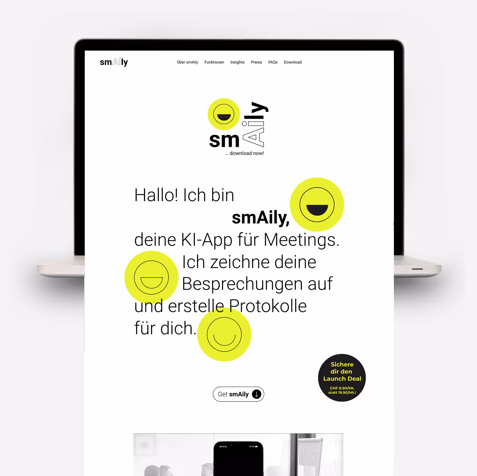 Katja Saenze Grafik-Art: smAily KI-App für Meetings mit gelben Smileys