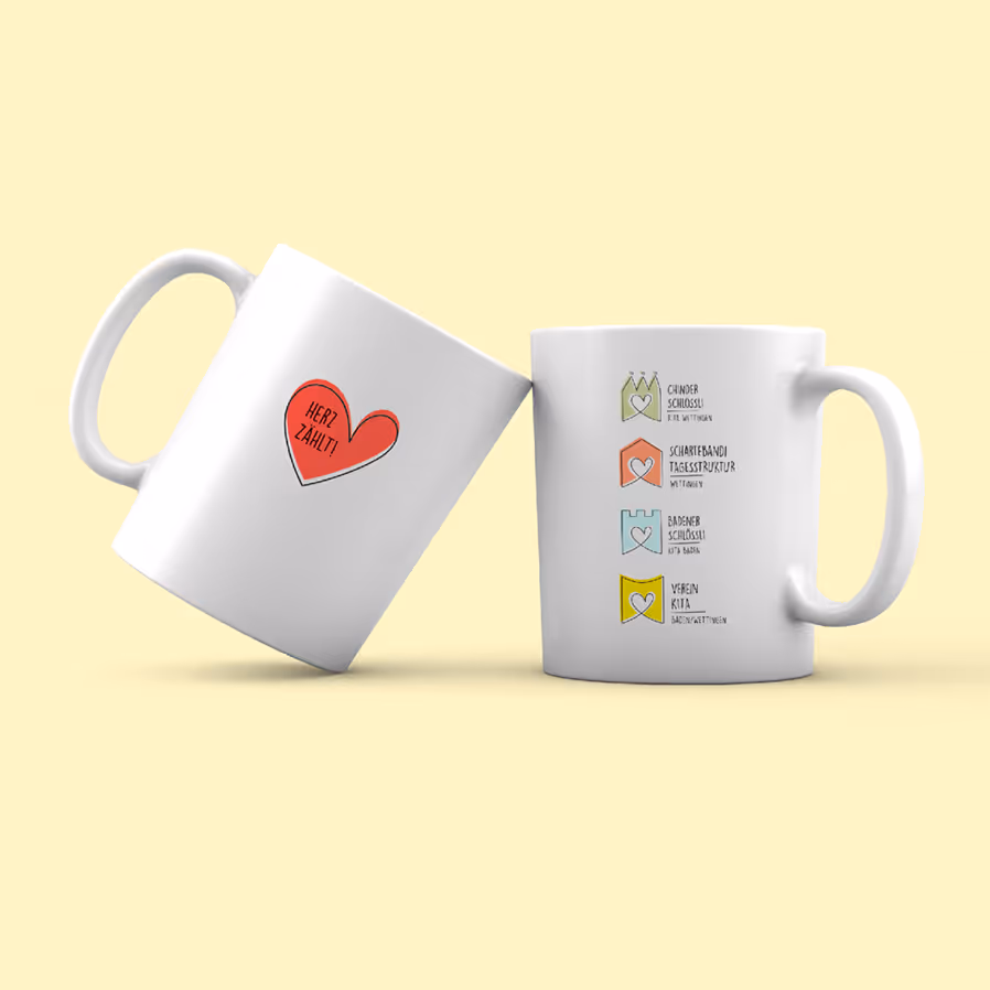 Katja Saenze Grafik-Art Tasse mit Herz und farbigen Icons Design