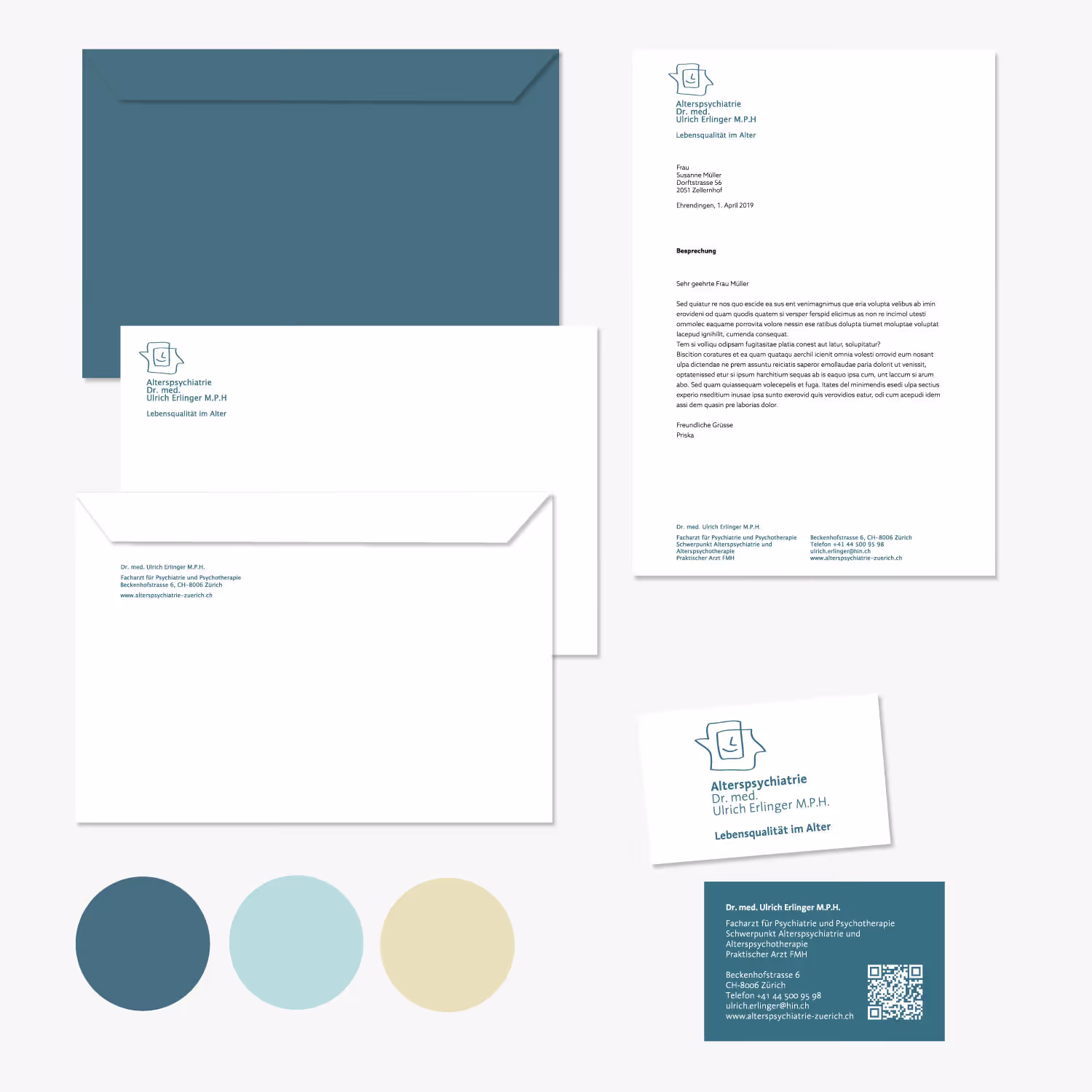 Katja Saenze Grafik-Art: Designkollektion für Alterspsychiatrie mit Farbpalette.
