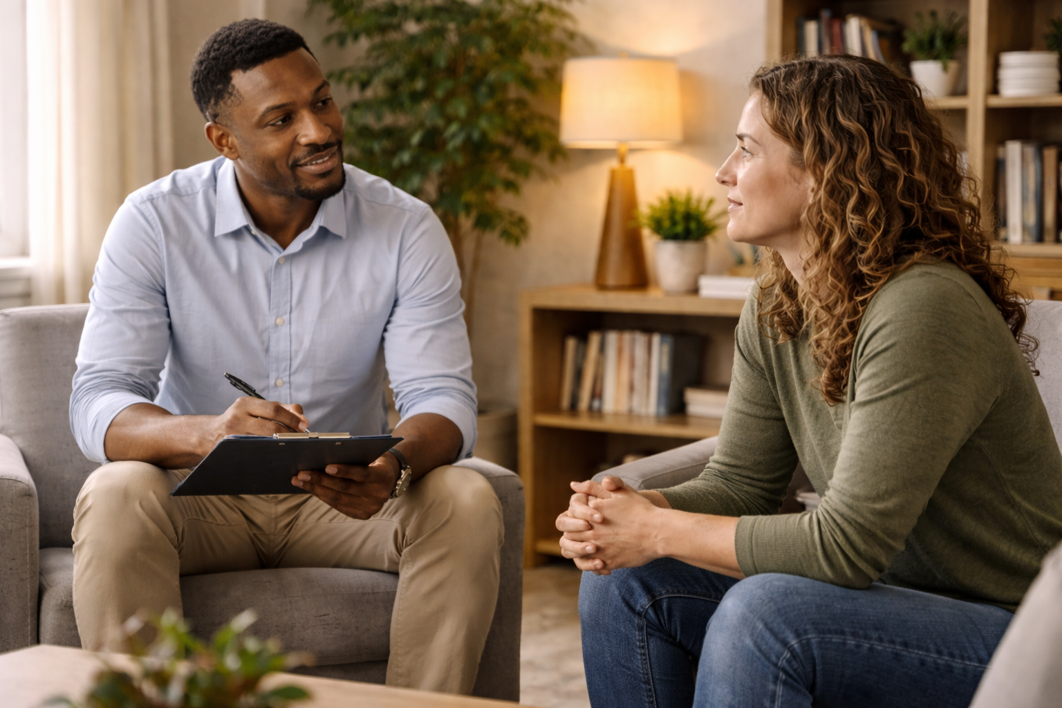 Therapist meeting with a client during a counseling session
