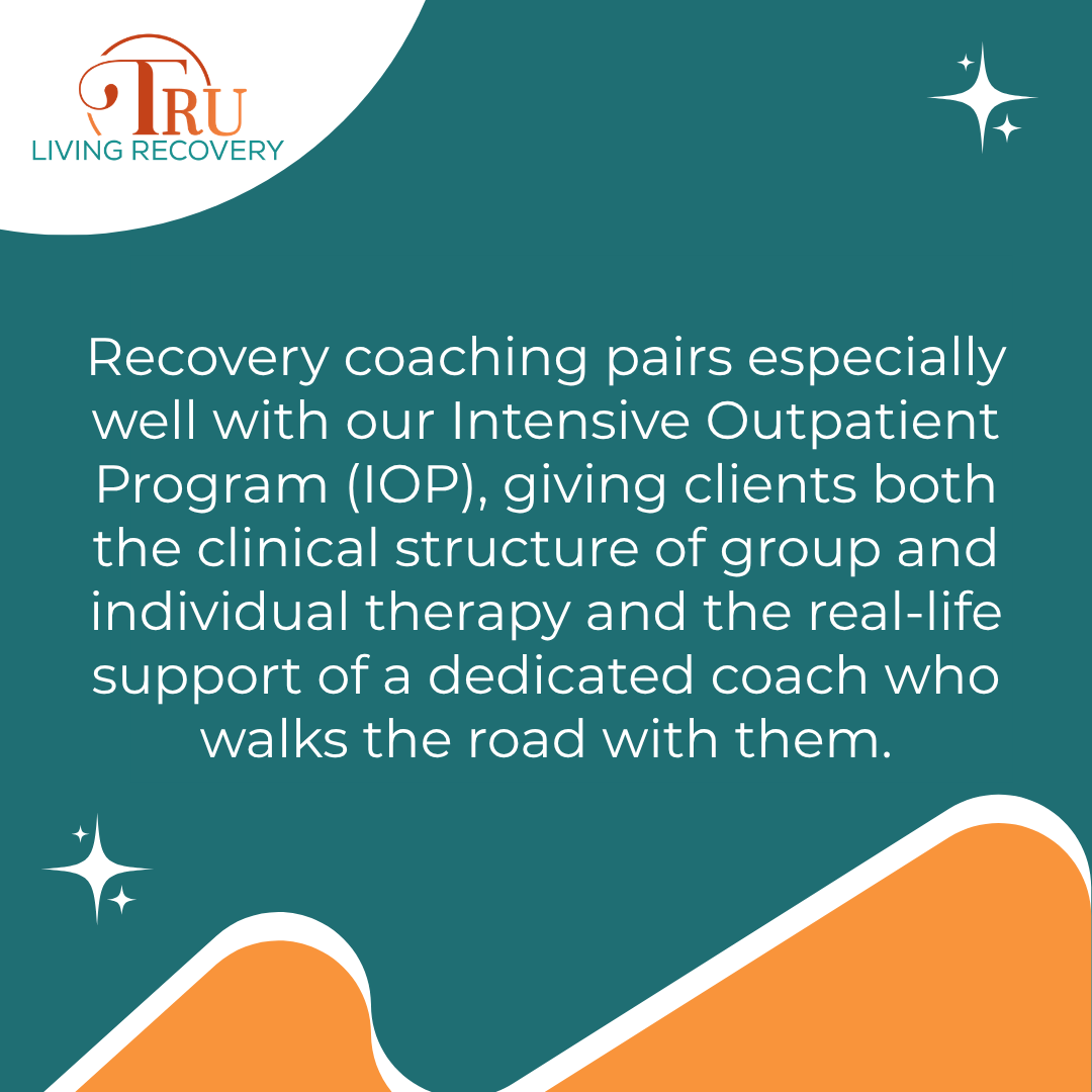 Graphic featuring the message about recovery coaching and Intensive Outpatient Program support, highlighting how case management Idaho and recovery coaching work together to support long-term recovery