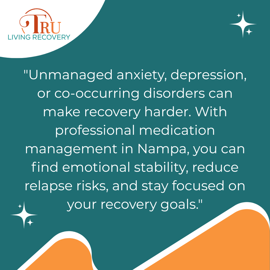Graphic discussing anxiety, depression, and co-occurring disorders, highlighting how medication management Idaho supports emotional stability and long-term addiction recovery