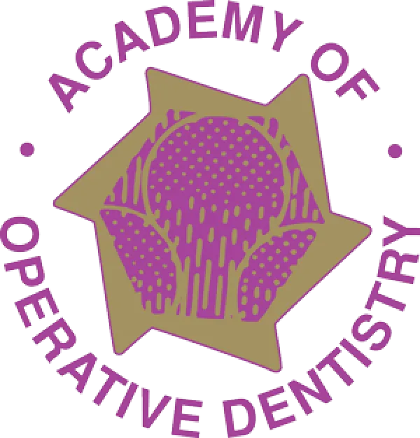 Logo of the Academy of Operative Dentistry with purple text and a gold emblem.