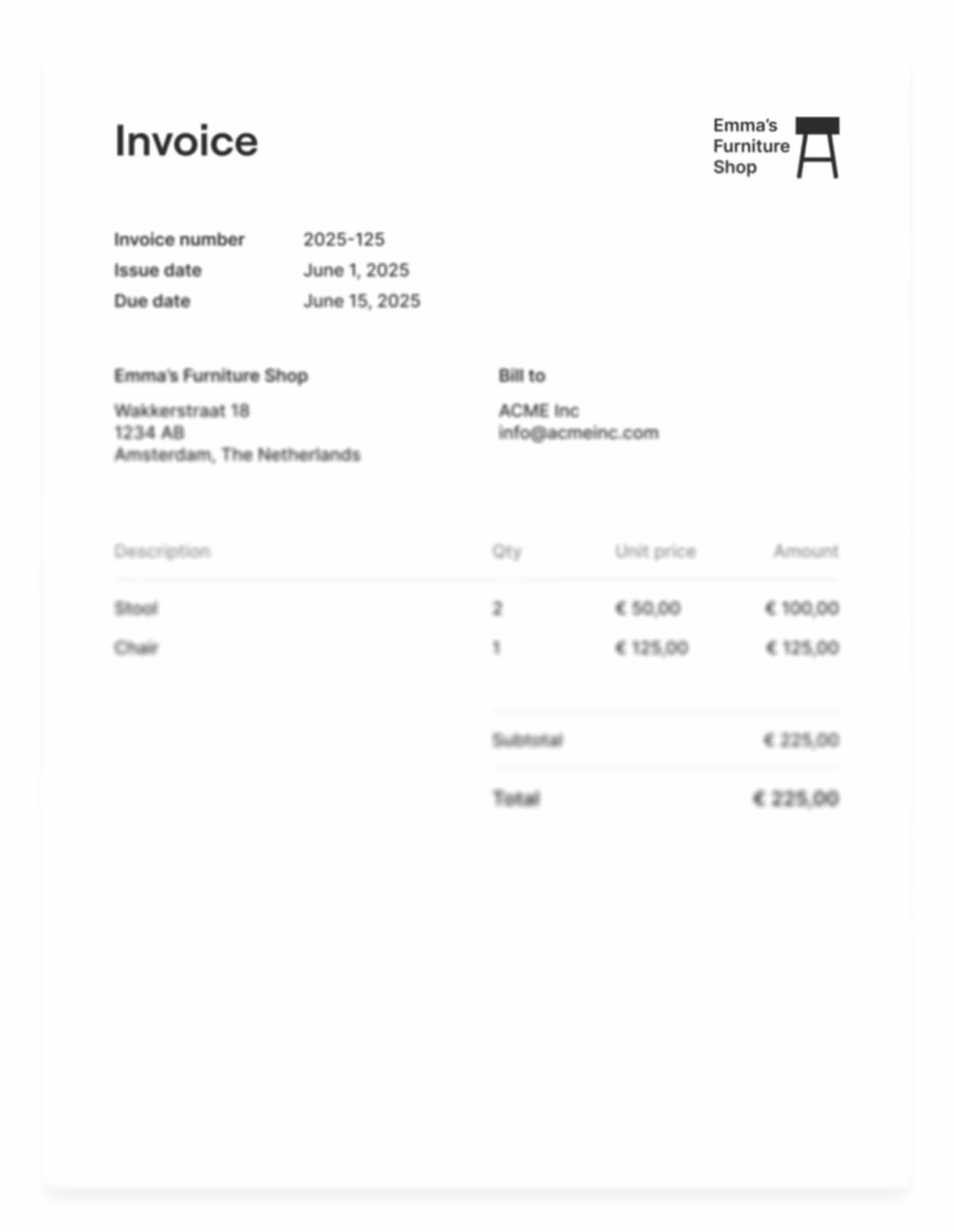 Invoice Blurred