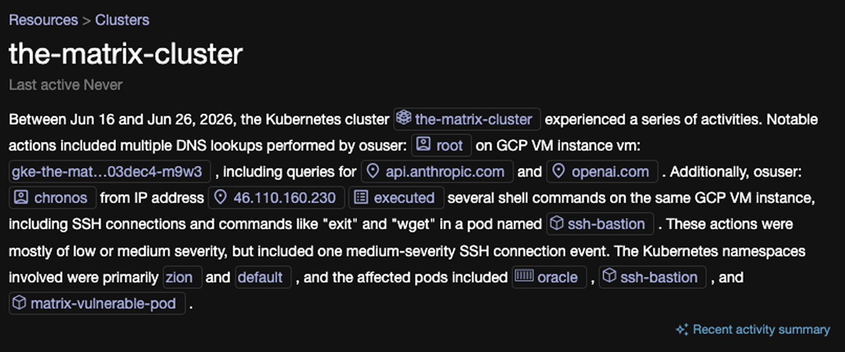 Figure 2 - AI activity in the-matrix-cluster.