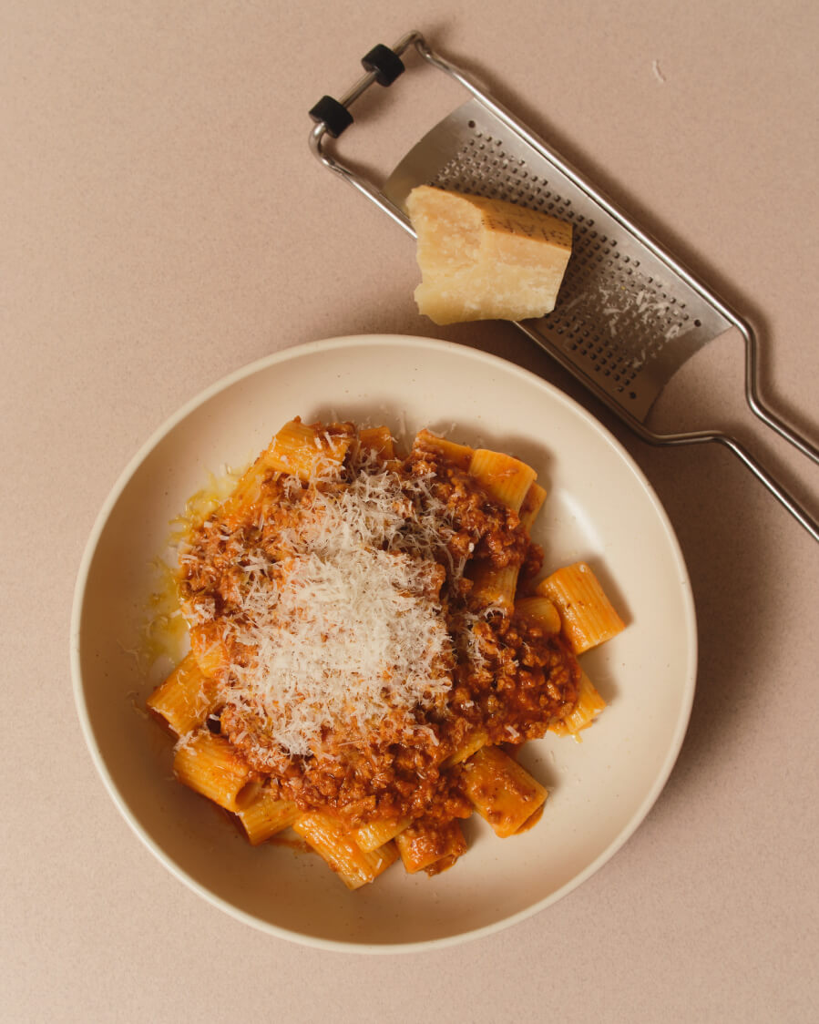 top down view of prepared pasta dish