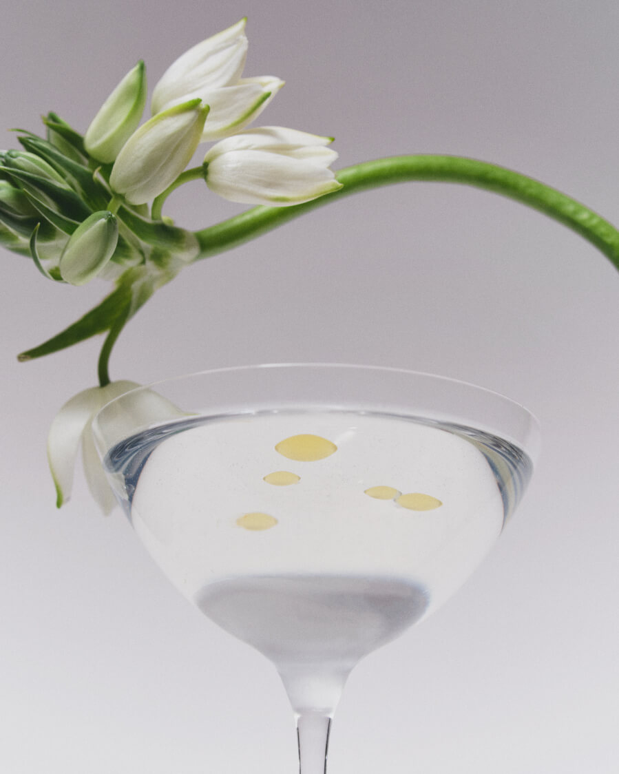drink in martini glass with flower