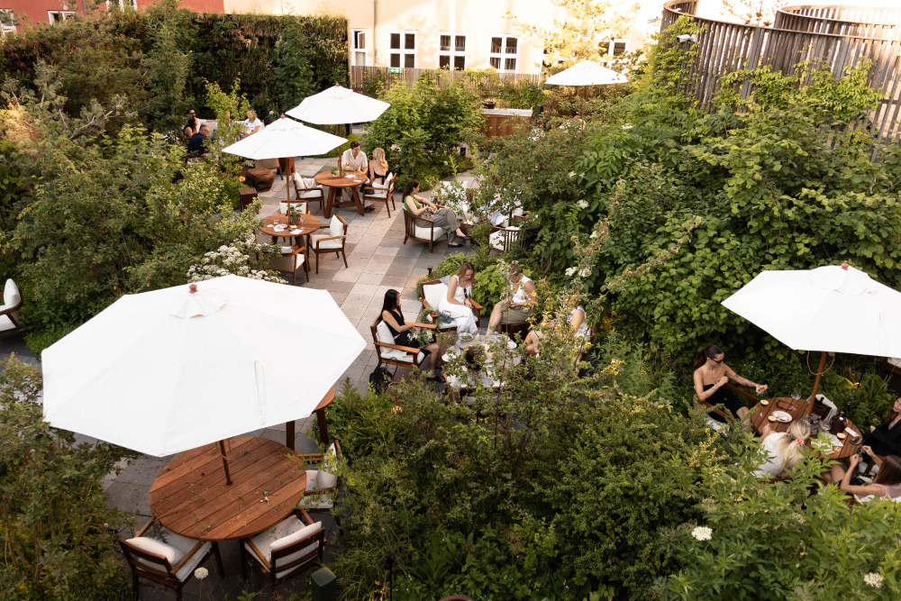midsummer party outside with umbrellas