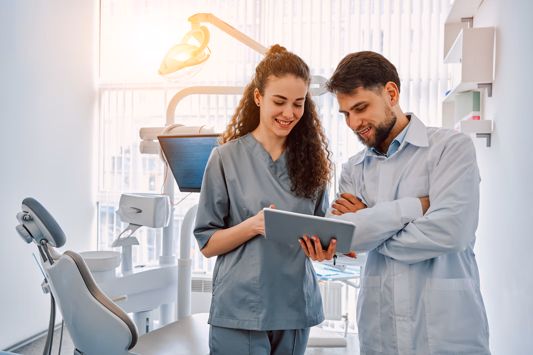 clinic employees discussing