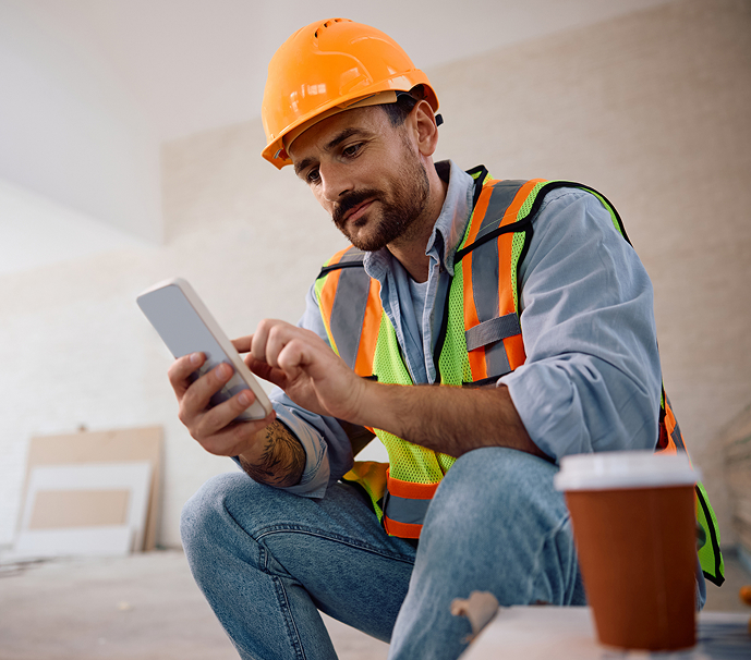engineer on his phone