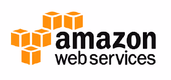 Amazon Web Services logo with an orange cube graphic and black text.