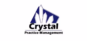 Logo of Crystal Practice Management featuring stylized white crystals on a dark blue background above the company name.