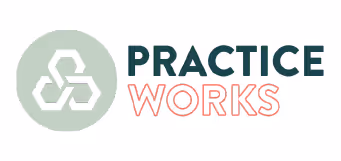 Practice Works logo with a green circular geometric icon and the text 'PRACTICE WORKS' in bold and outlined fonts.