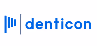 Denticon logo with stylized blue sound wave icon and blue text.