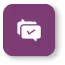 Purple square icon with a white chat bubble containing an envelope symbol.