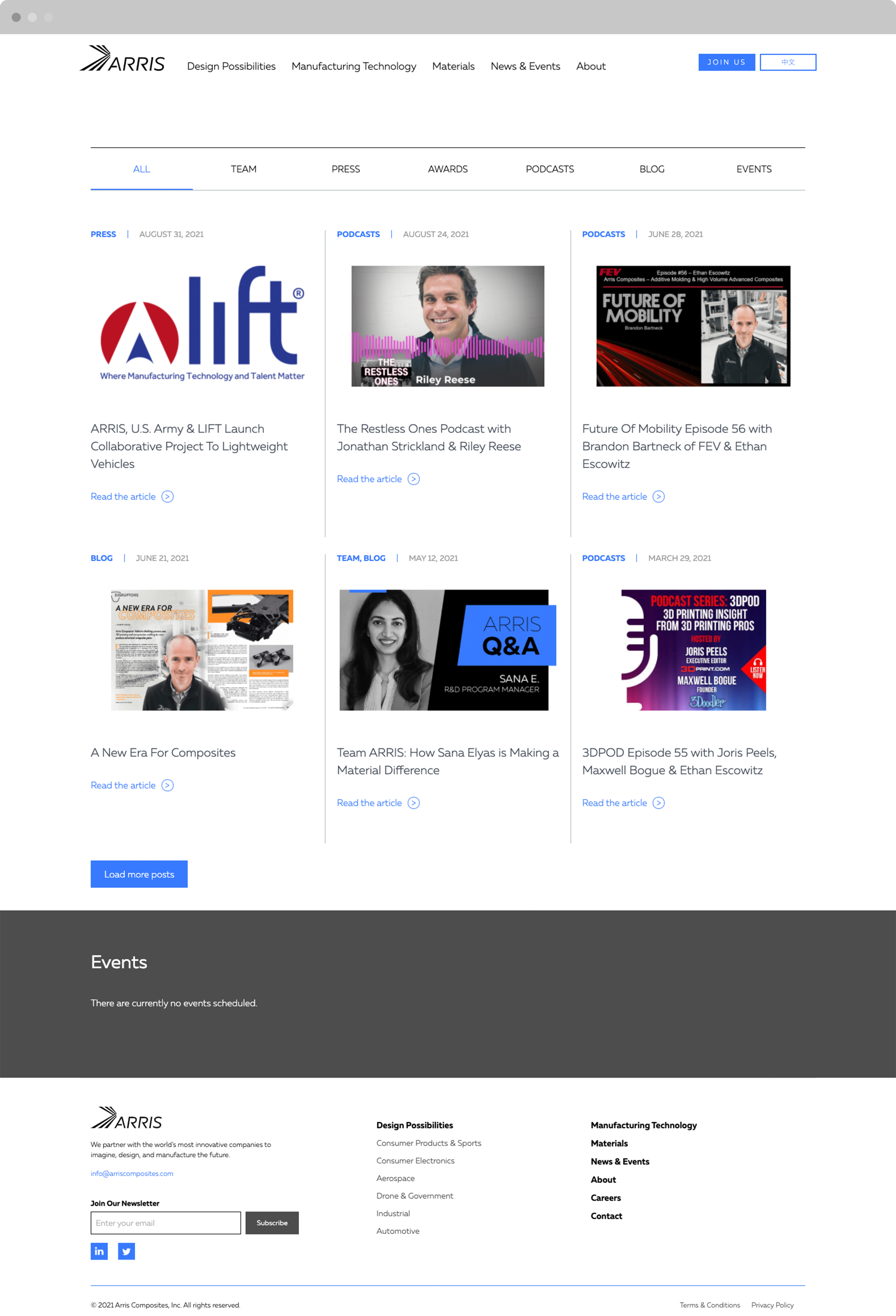 Arris Composites Advance Manufacturing Website Design