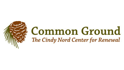 Logo of Common Ground with a pinecone and needles, and text reading 'The Cindy Nord Center for Renewal'.