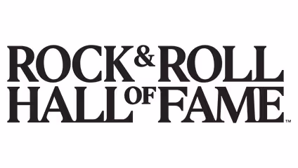 Rock & Roll Hall of Fame logo in bold black text.