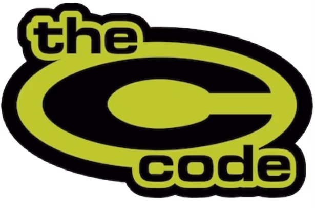 Logo displaying the text 'the code' with a large green stylized letter C in the center.