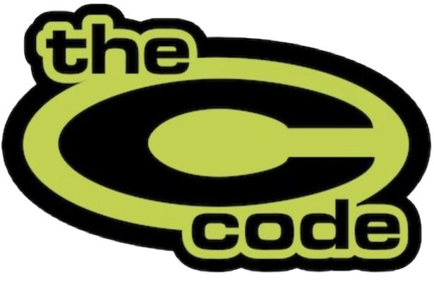 Logo displaying the text 'the code' with a large green stylized letter C in the center.