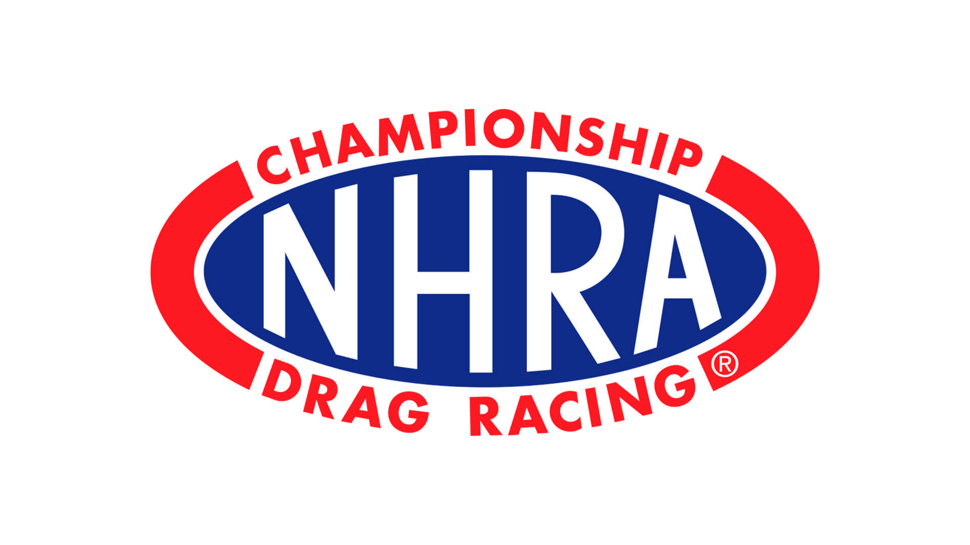 NHRA Championship Drag Racing logo with NHRA in white on a blue oval and red text around it.