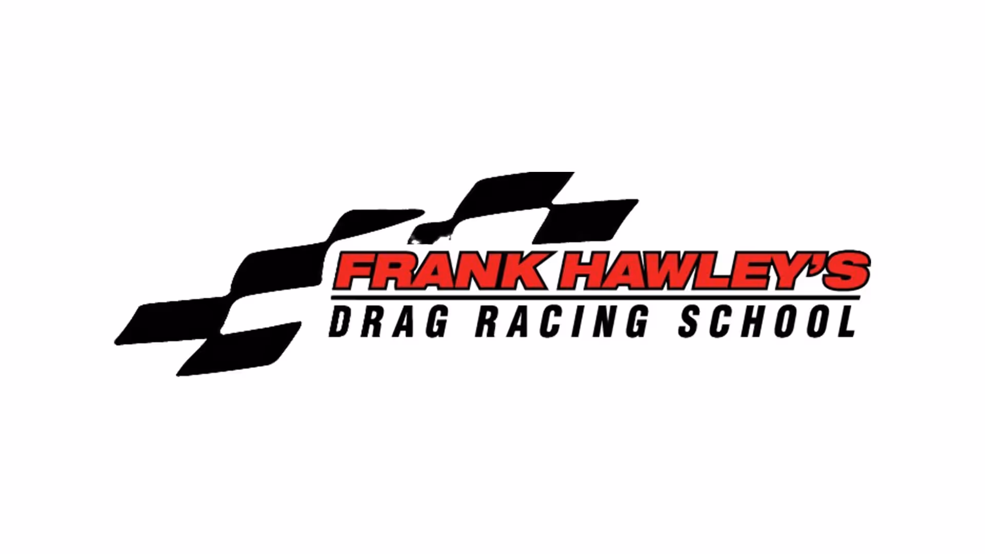 Logo of Frank Hawley's Drag Racing School with a black checkered flag design.