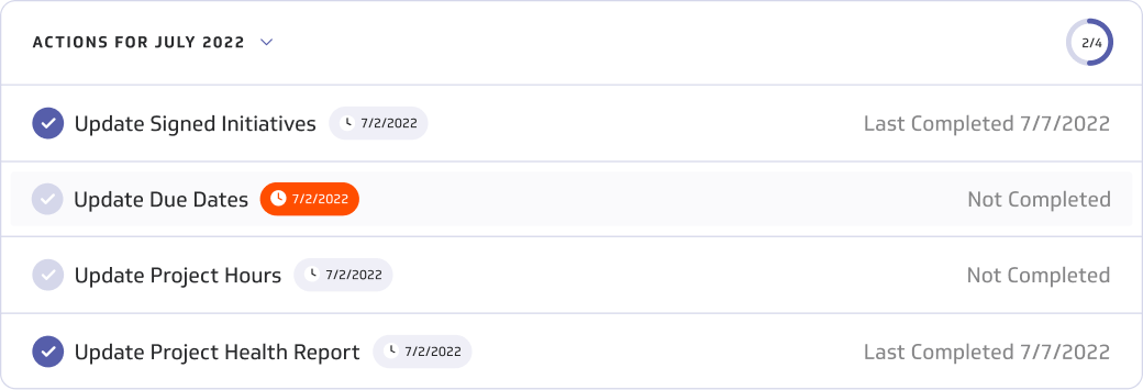 Tasks for each project that can be completed