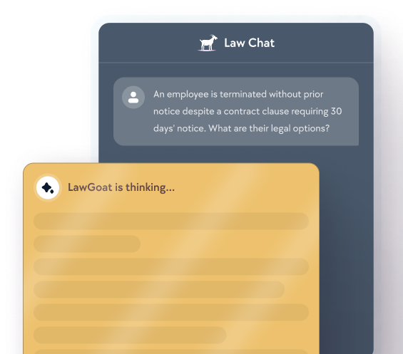 LawGoat chat showing a question with LawGoat thinking of an answer