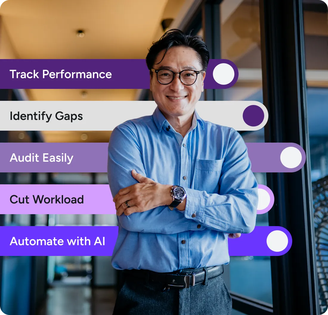 Man with a number of key benefits written beside him