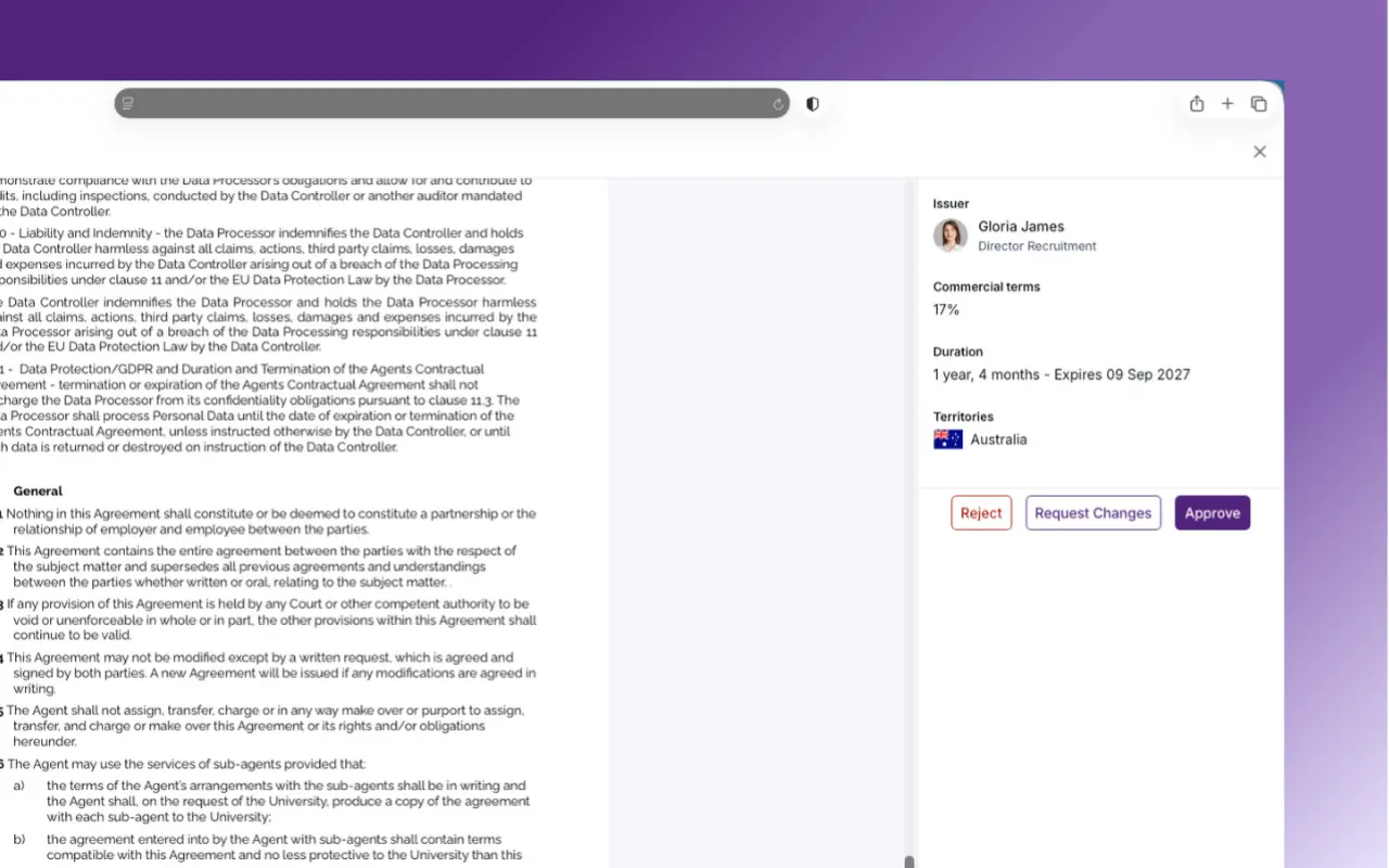 HE Comply product screenshot showing approval flow