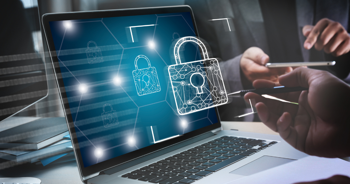 Digital security locks displayed on a laptop screen, symbolizing secure payment platforms, cybersecurity, and financial data protection.