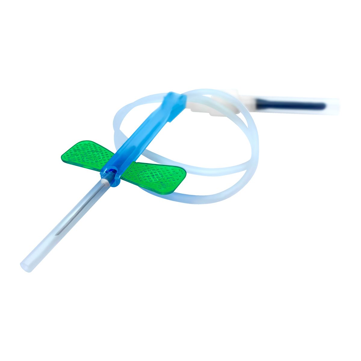 BluWing® Advanced Safety Butterfly w/Luer Adapter, 21G x 3/4", Green Wings, 12" Tubing