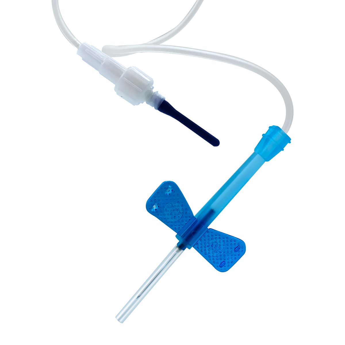 BluWing® Advanced Safety Butterfly w/Luer Adapter, 23G x 3/4", Blue Wings, 12" Tubing