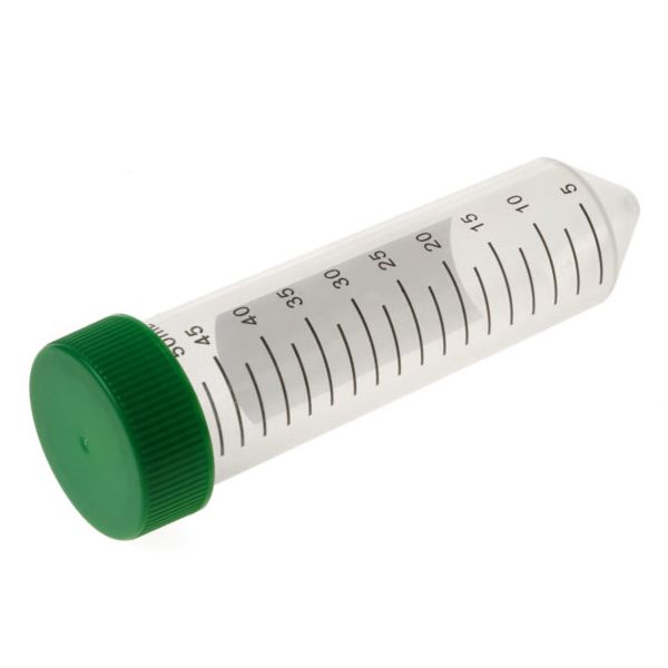 Centrifuge Tube 50 ML Capacity, Natural, Polypropylene, Sterile, Centrifuge Tube with Green High Density Polyethylene Cap