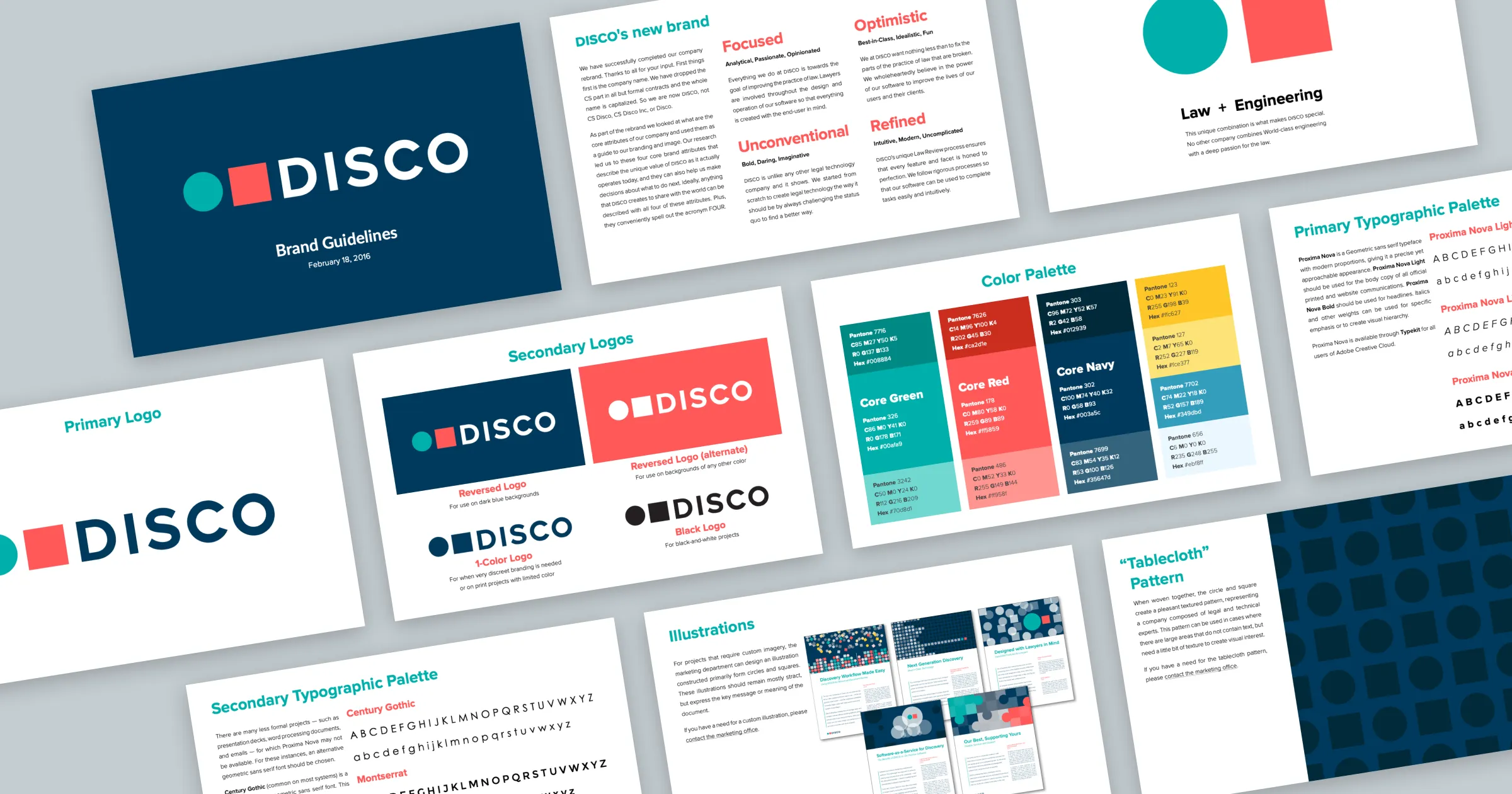 Pages from DISCO's brand guidelines book