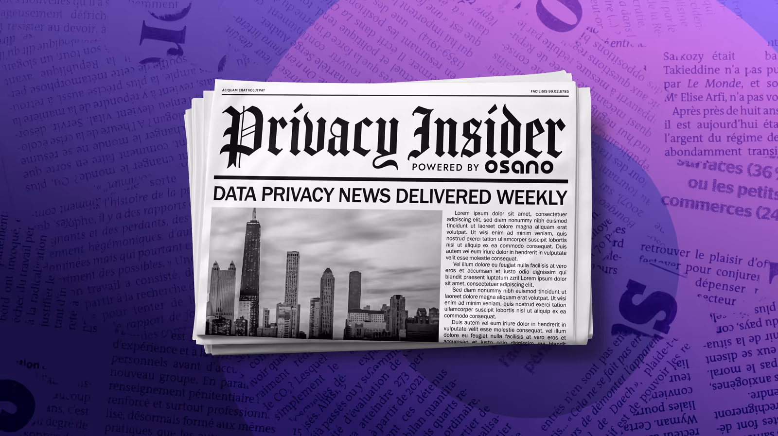 A graphic of a newspaper promoting Osano's newsletter entitled The Privacy Insider