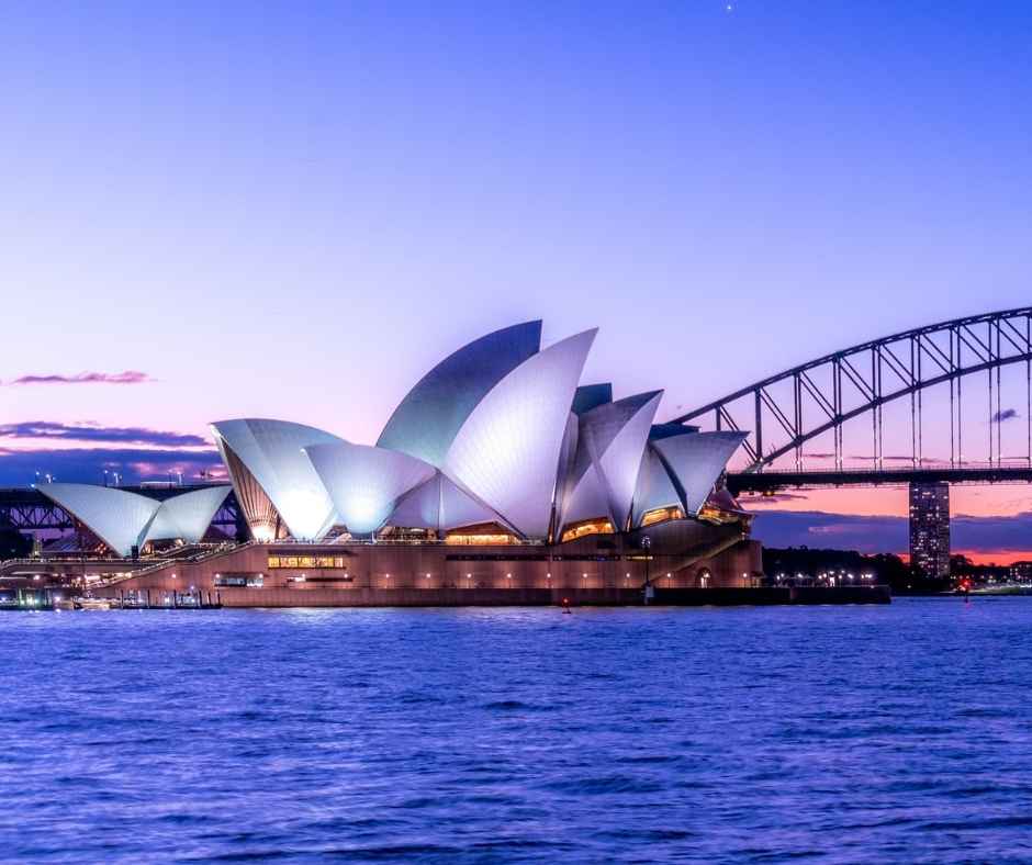 Sydney Opera House and Harbour Bridge at dusk