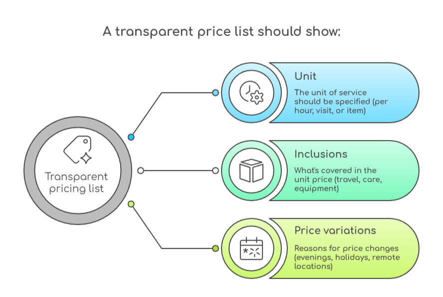An infographic that illustrates what a transparent Support at Home pricing list should show
