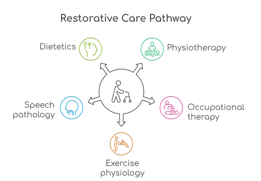 An infographic that illustrates which allied health therapies the Restorative Care Pathway can fund
