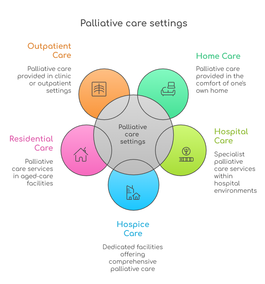 An infographic that illustrates palliative care settings