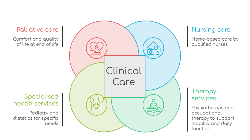 An infographic that lists clinical care services under Support at Home