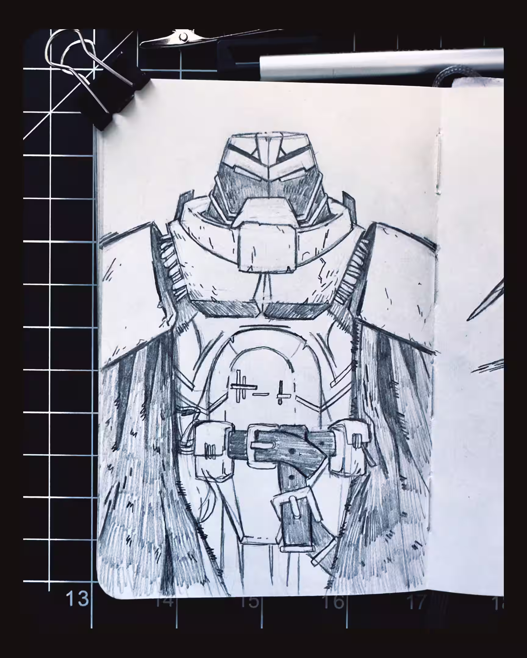 Dwarven power armor sketch inspired by Roman Praetorian Guard armor