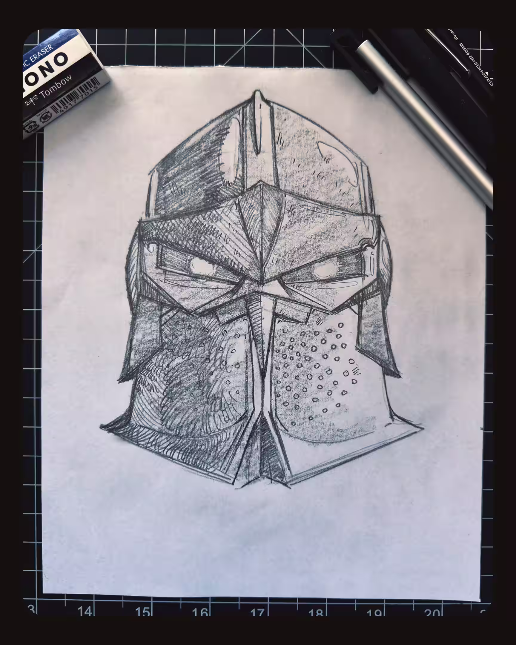 Dwarven helmet sketch with hawk inspiration