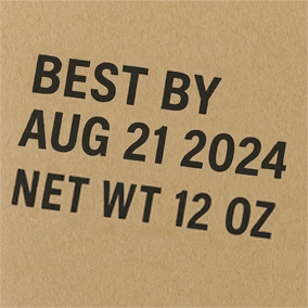 Close-up of the printed best-by date and net weight
