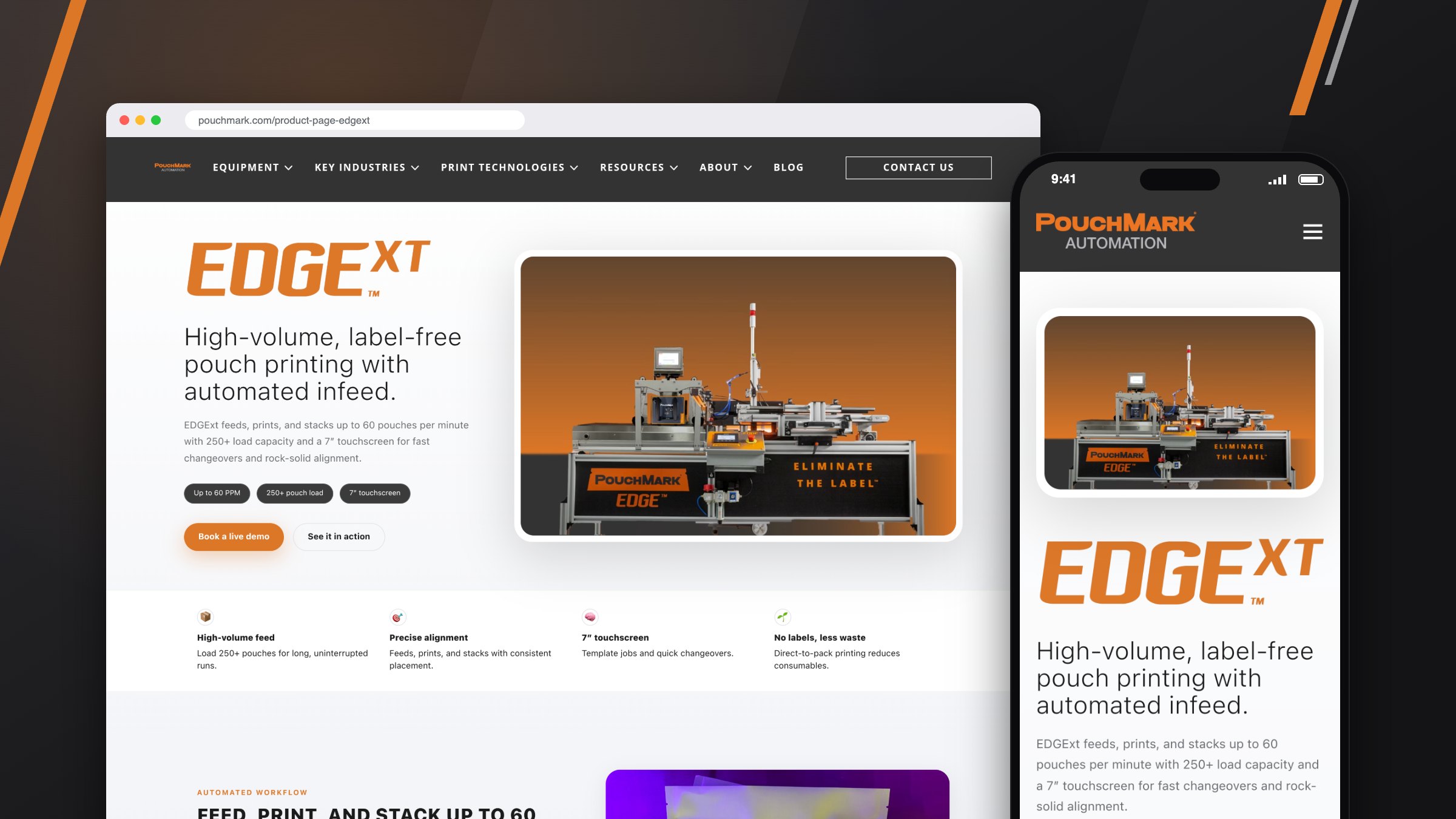 PouchMark EDGExt product page on desktop and mobile