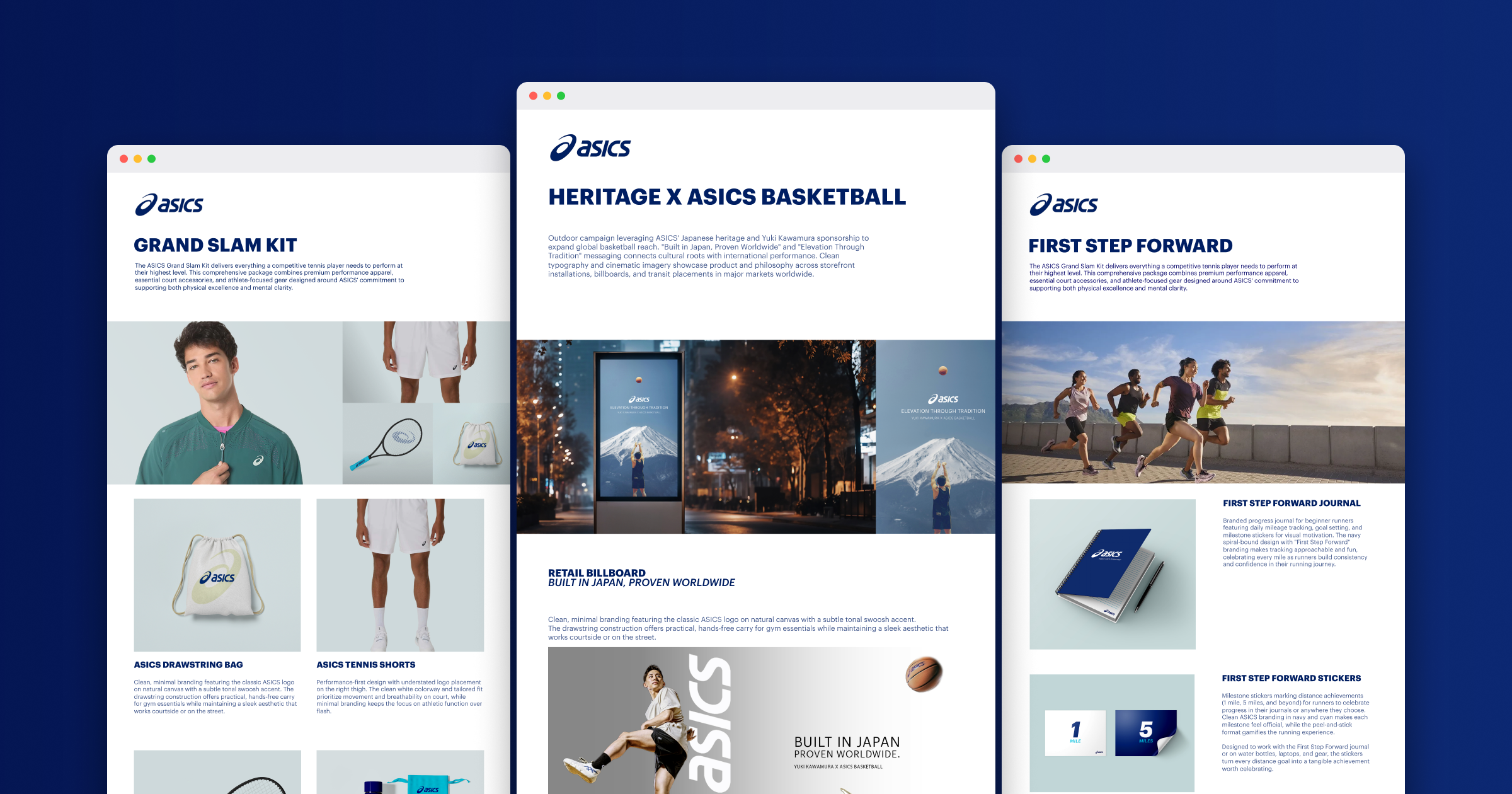 ASICS Grand Slam, Heritage, and First Step Forward pages