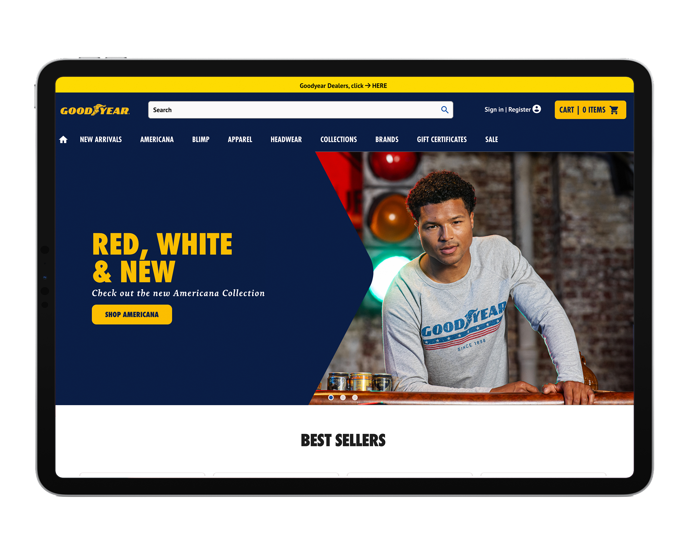 Goodyear monthly pop-up shop on a tablet