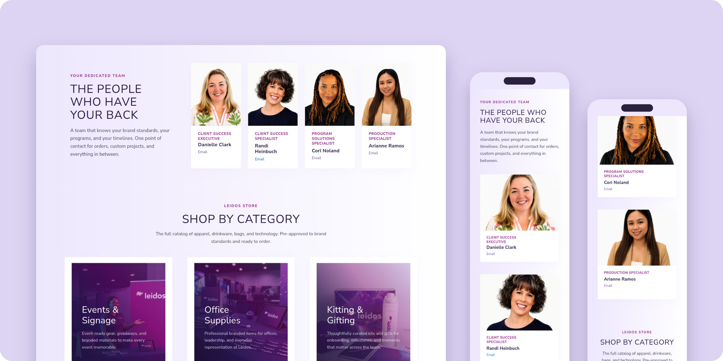 Your Dedicated Team section on desktop and mobile