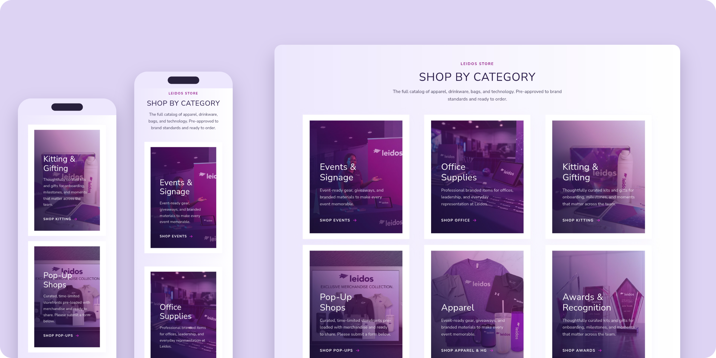 Shop by Category cards on desktop and mobile