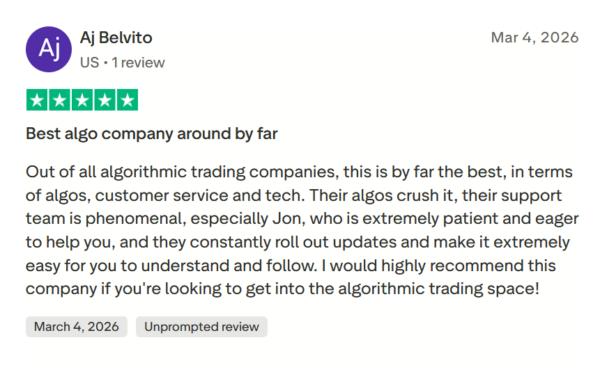 Customer review of Vincere Trading algorithms